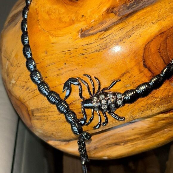 Silver Scorpion Choker Statement Necklace W/Chain Fringe crystals - Picture 9 of 12